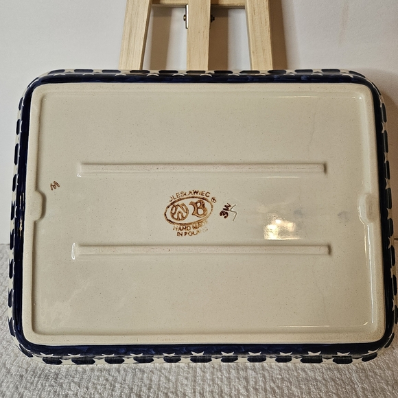 Boleslawiec Polish Pottery Blue White Stars Rectangular Baking Dish Relish Tray - Picture 2 of 5